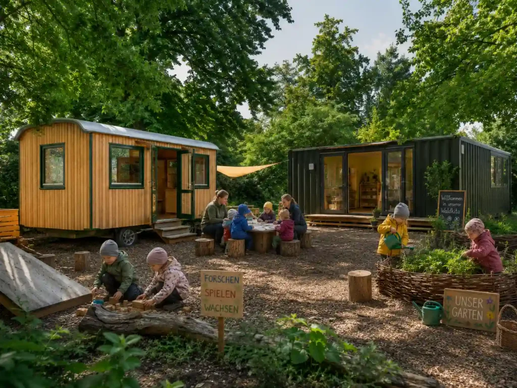 Bauwagen und Container für Waldkindergarten, Naturpädagogik und mobile Lernräume als flexible Lösung für Kita, Schule und Bildungsprojekte